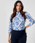 Collar Band Attached Printed Three Quarter Sleeve Top